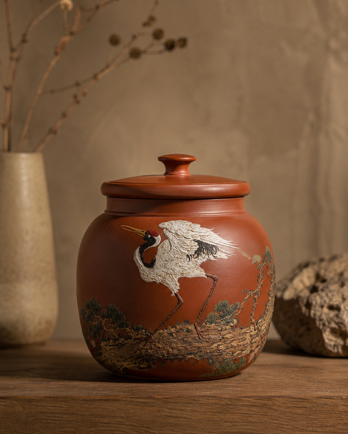 Pine and Crane Tea Canister