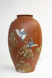 DJ Ceramic Vase - Bird and Lotus Winter Scene
