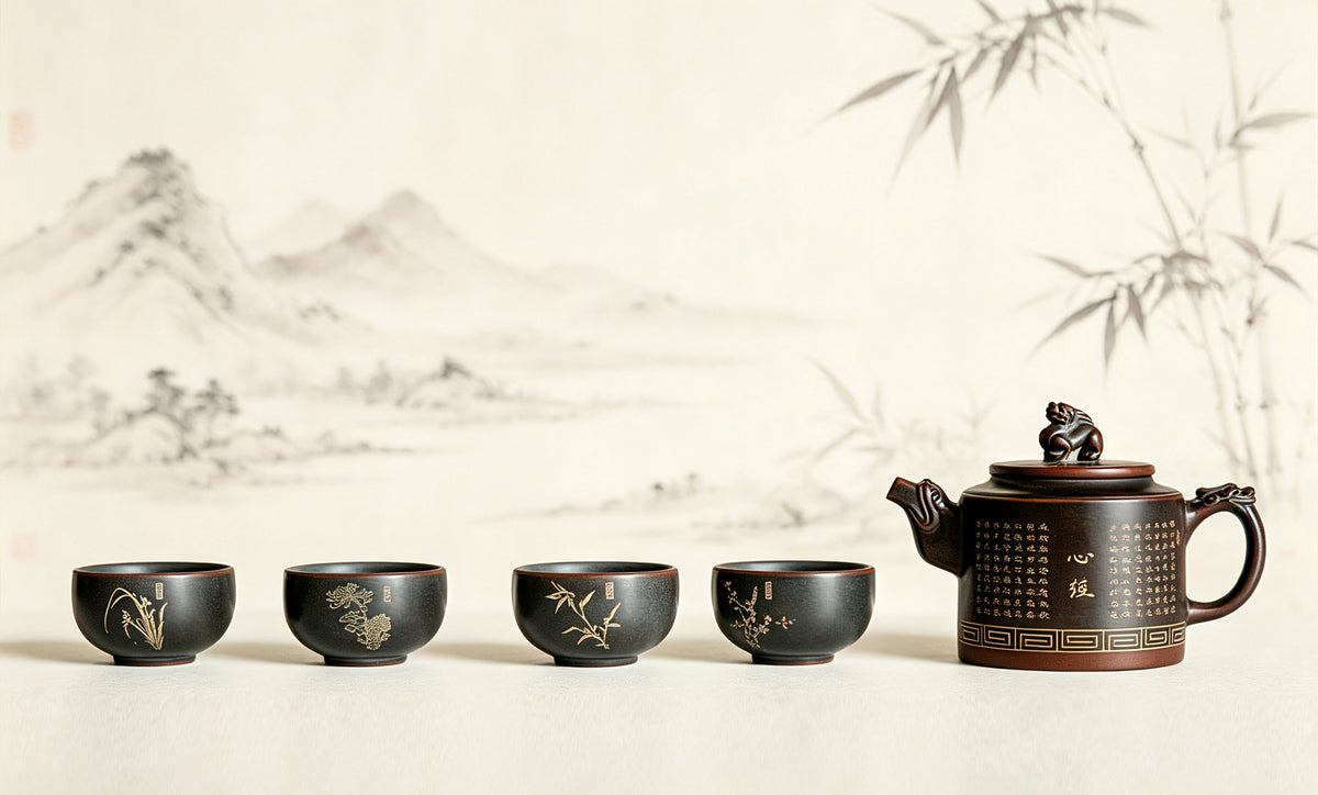 Teapot and Four-Cups Set - Heart Sutra