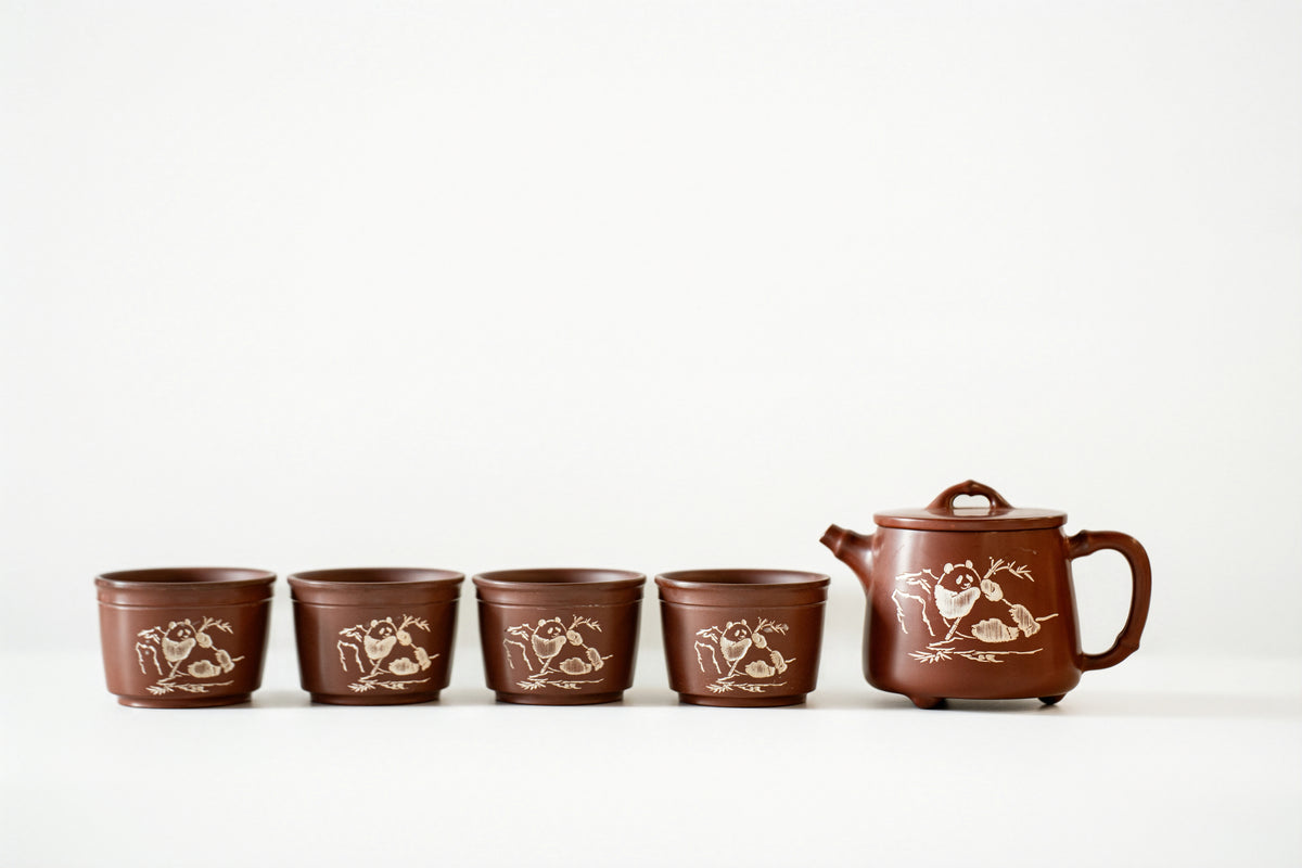 Teapot and Four-Cups Set - Panda and Bamboo