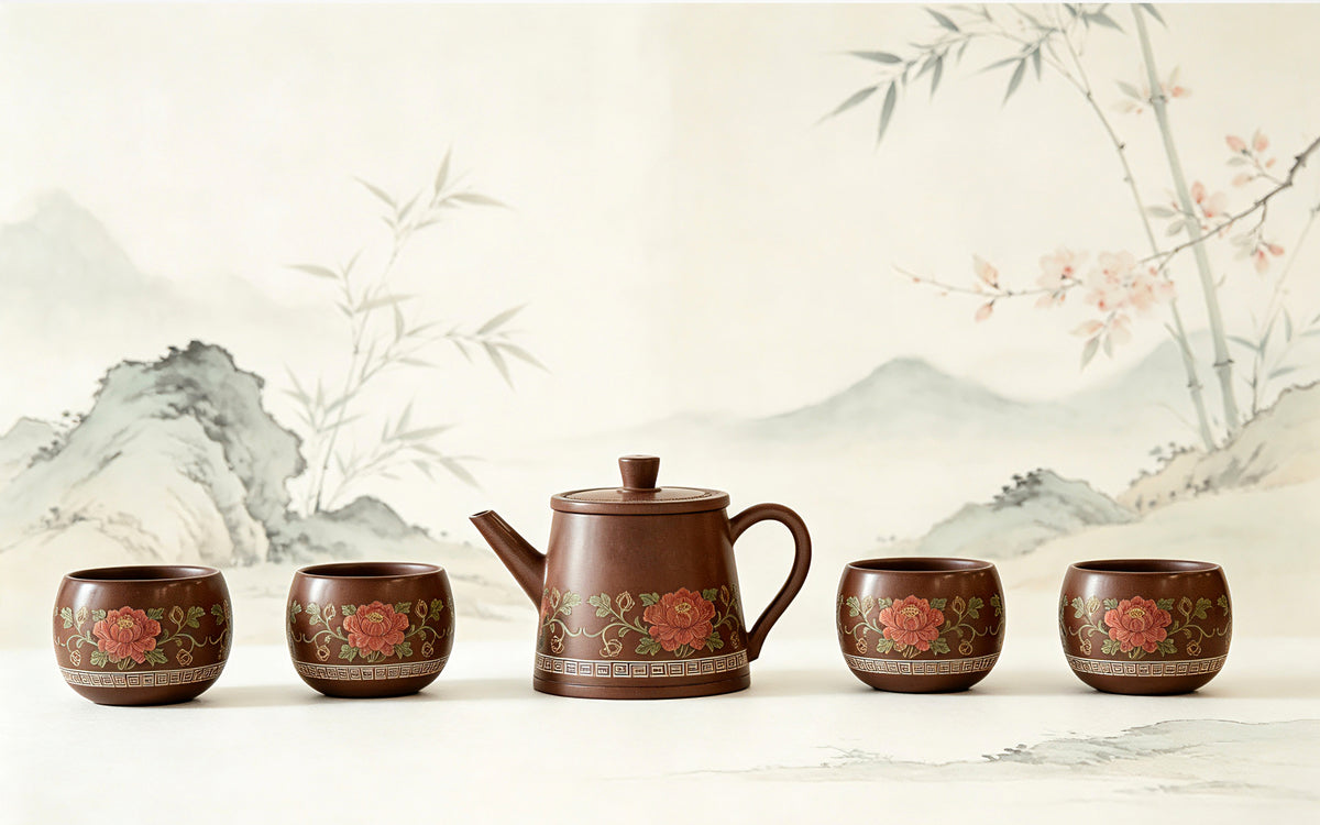 Teapot and Four-Cups Set - Peony Blossom