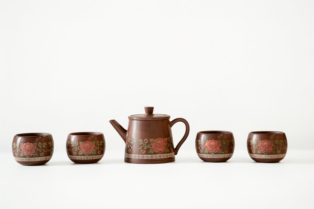 Teapot and Four-Cups Set - Peony Blossom