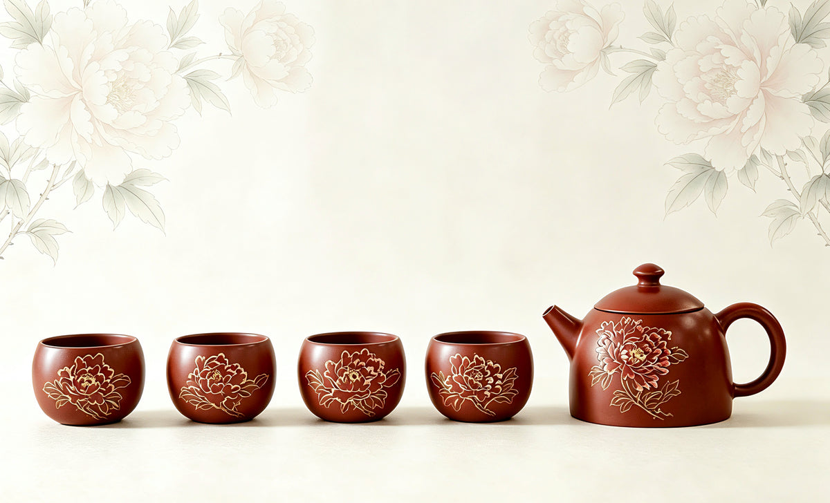 Teapot and Four-Cups Set - Flower